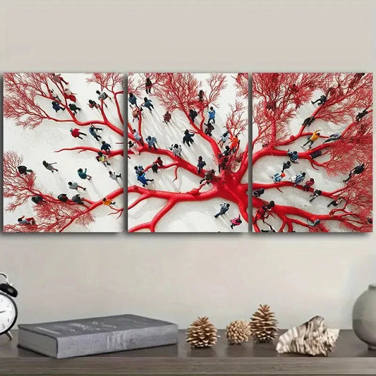 3pcs The red mycelium web Metal Print Ready to Hang Art