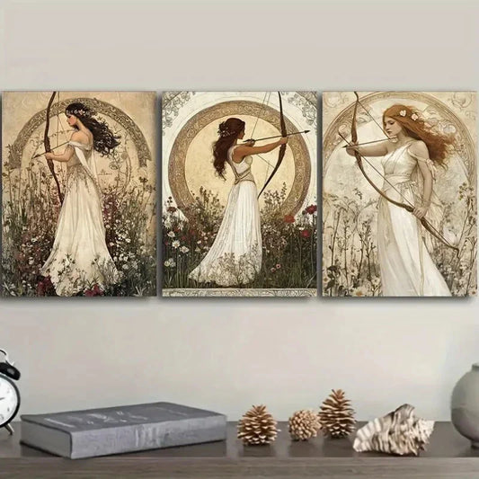 3pcs The girl with the bow and arrow Metal Print Ready to Hang Art