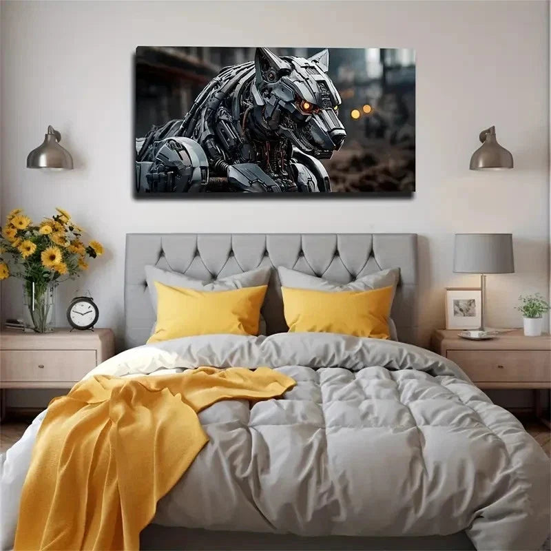 Futuristic Robot Dog Modern Wall Art Canvas Office Home Room Framed 120x60cm
