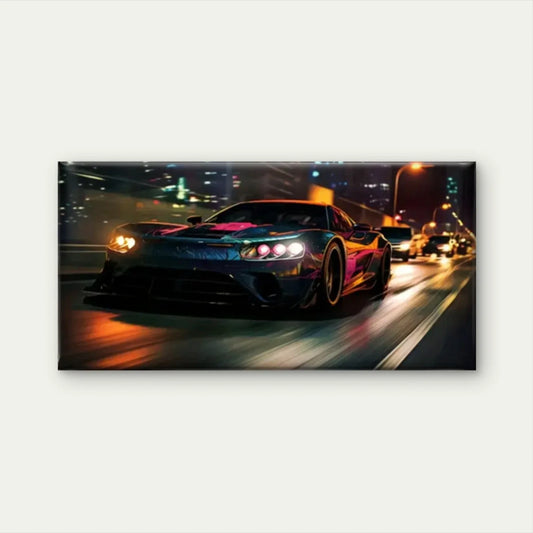 Sports Car Nighttime City Wall Art Canvas Office Home Room Framed 80x45cm