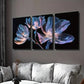3pcs Vibrant Pink and Blue Crystal Flowers Wall Art Set Canvas Framed 40x60cm - High Quality Print 100% Australian Made Wall Canvas Ready to Hang