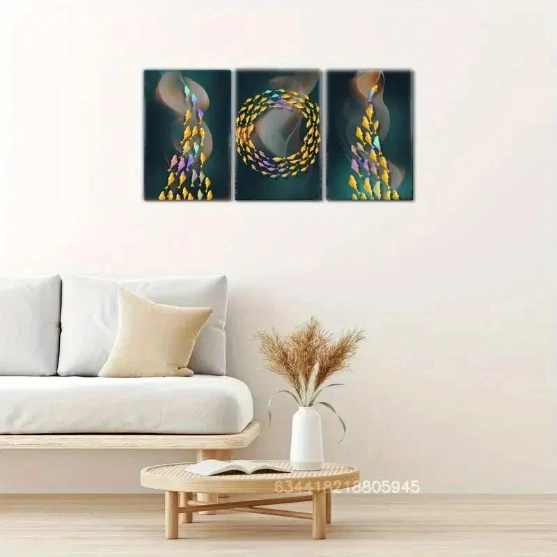 3pcs Golden fish decorative pattern, marine animal Metal Print Ready to Hang Art