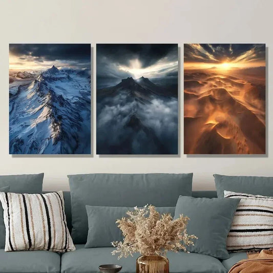 3pcs  mountains, desert landscape sand dunes Metal Print Ready to Hang Art