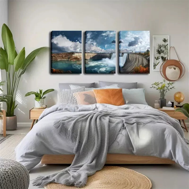 3pcs  Large Dam Water Release, Attractive Wall Art Set Canvas Framed 40x60cm - High Quality Print 100% Australian Made Wall Canvas Ready to Hang