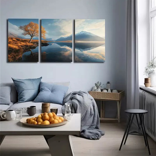 3pcs Featuring Mountains And Lakes  Wall Art Set Canvas Framed 40x60cm - High Quality Print 100% Australian Made Wall Canvas Ready to Hang