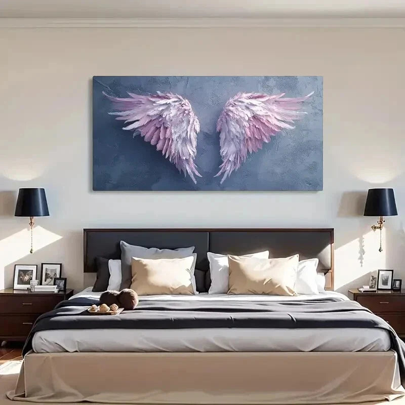Wings Design - Pink & White Wall Art Canvas Office Home Room Framed 120x60cm