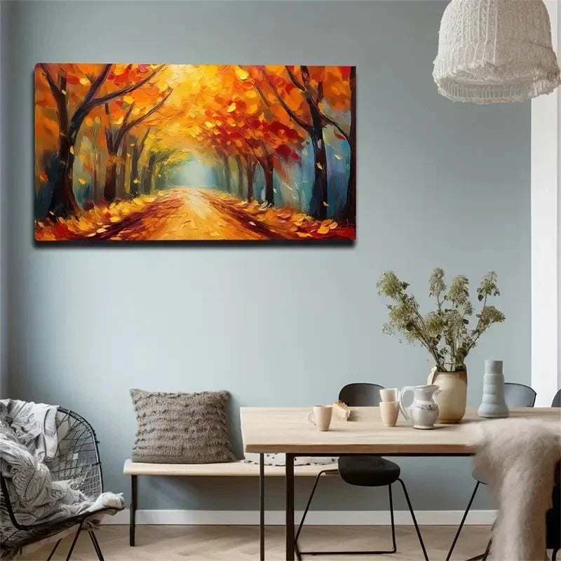 Obscure Autumn Road Wall Art Canvas Office Home Room Framed 80x45cm