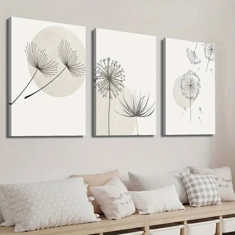 3pcs White Dandelion Botanical Flower Wall Art Set Canvas Framed 40x60cm - High Quality Print 100% Australian Made Wall Canvas Ready to Hang