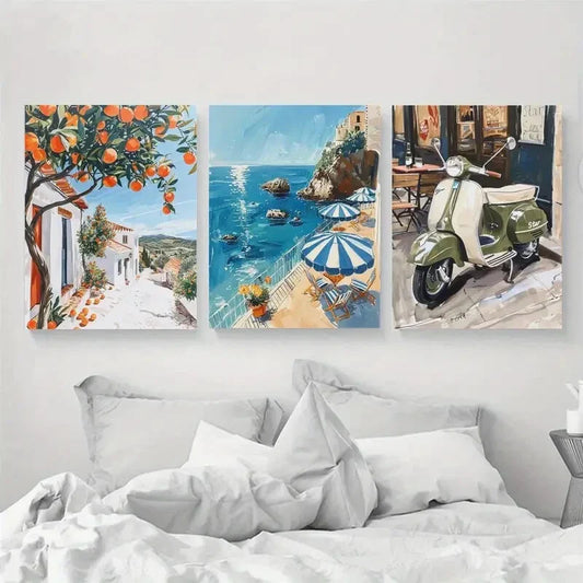 3pcs Featuring Oranges And Lemons Travelers Metal Print Ready to Hang Art