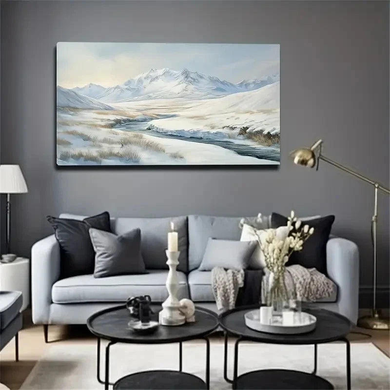 Snow Mountain River Space Wall Art Canvas Office Home Room Framed 120x60cm