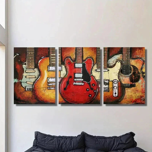 3pcs Guitar, street graffiti art, Metal Print Ready to Hang Art