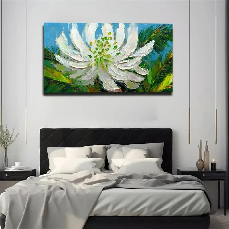 Acrylic Style A White Flower Wall Art Canvas Office Home Room Framed 80x45cm