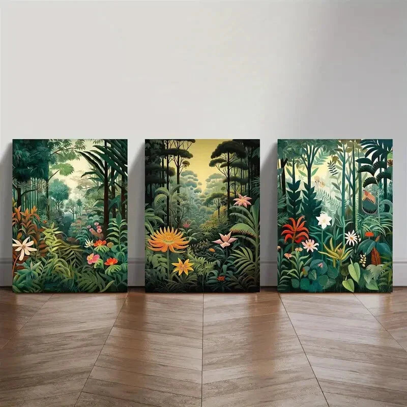 3pcs Tropical Jungle Aesthetic, Bohemian Style  Wall Art Set Canvas Framed 40x60cm - High Quality Print 100% Australian Made Wall Canvas Ready to Hang