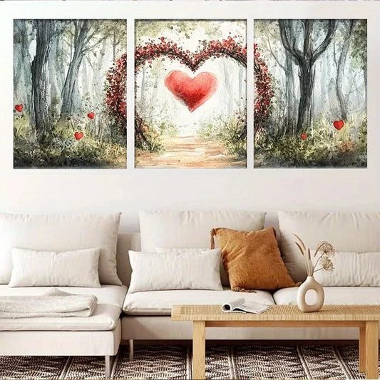 3pcs Romantic Forest Heart Arch Nature Pathway Wall Art Set Canvas Framed 40x60cm - High Quality Print 100% Australian Made Wall Canvas Ready to Hang