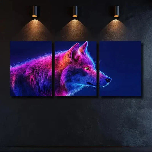 3pcs Vibrant Neon Wolf Decoration Wall Art Set Canvas Framed 40x60cm - High Quality Print 100% Australian Made Wall Canvas Ready to Hang