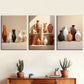 3pcs Featuring Solid Patterned Ceramic Bottle  Wall Art Set Canvas Framed 40x60cm - High Quality Print 100% Australian Made Wall Canvas Ready to Hang