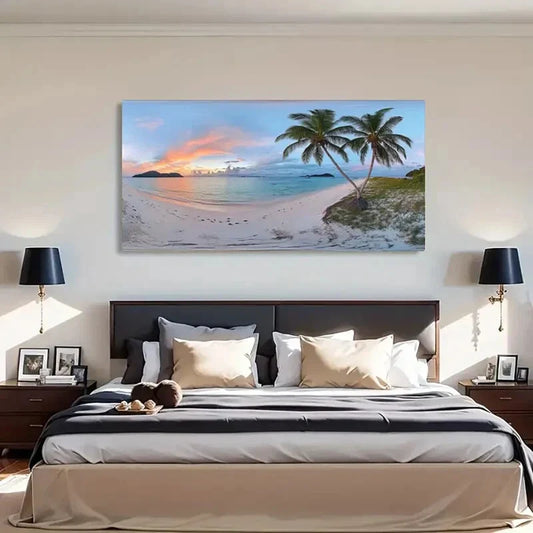 Ocean Waves Tropical Beach Wall Art Canvas Office Home Room Framed 80x45cm