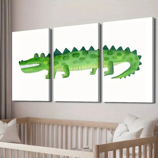 3pcs Watercolor Crocodile Print Decor Wall Art Set Canvas Framed 40x60cm - High Quality Print 100% Australian Made Wall Canvas Ready to Hang