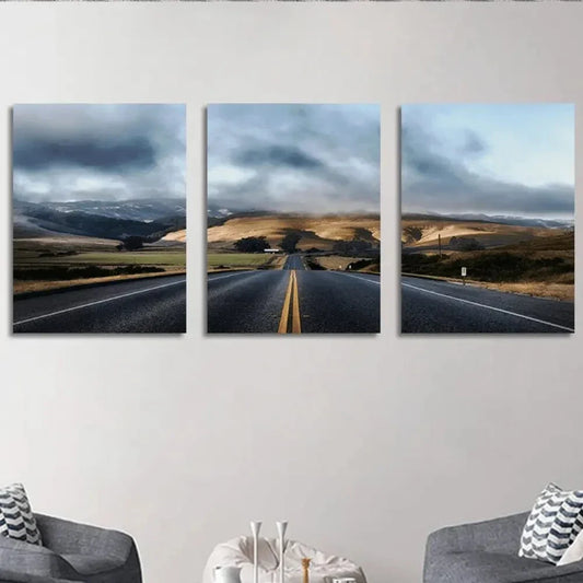 3pcs Highway Black Cloud Natural Scenery Metal Print Ready to Hang Art