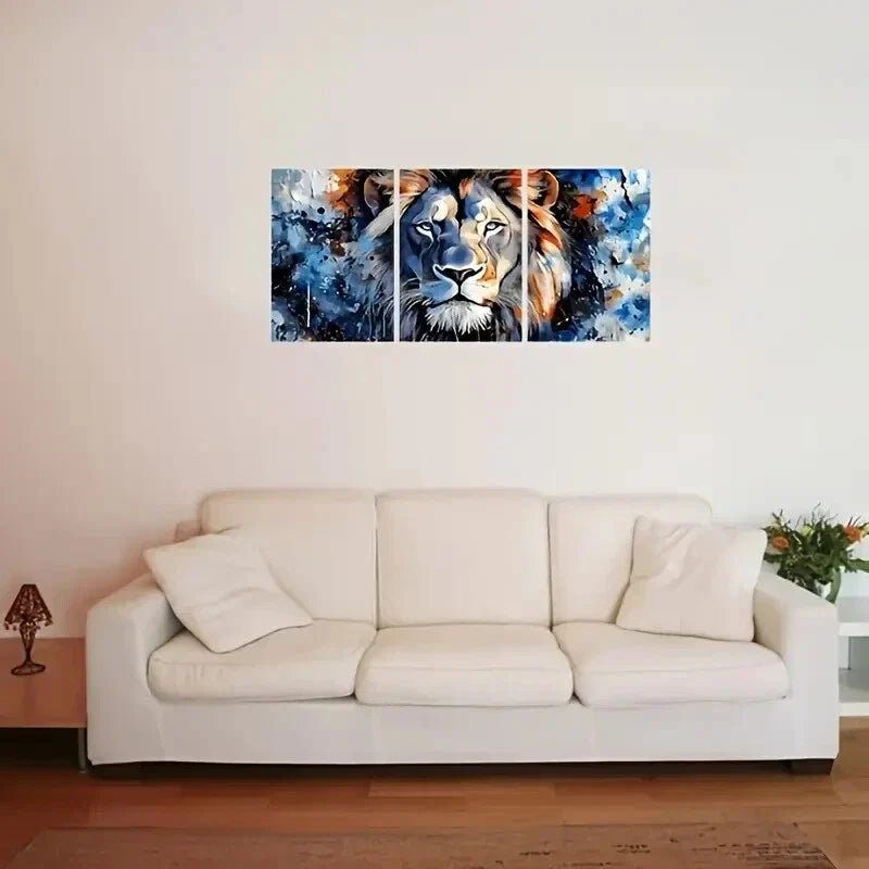 3pcs  Lion Blue Watercolor Pictures Metal Print Ready to Hang Art
