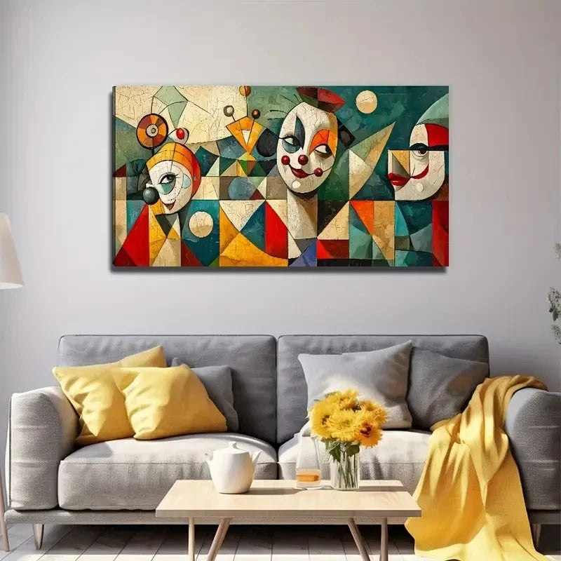Funny Clown Perfect Wall Art Canvas Office Home Room Framed 80x45cm