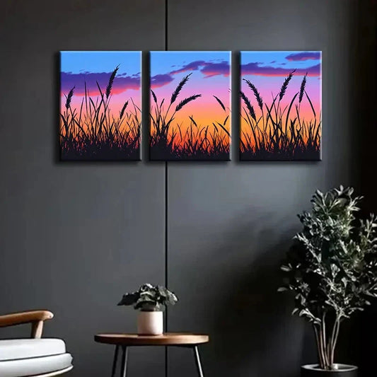 3pcs Serene Sunset Silhouette Vibrant Wheat Wall Art Set Canvas Framed 40x60cm - High Quality Print 100% Australian Made Wall Canvas Ready to Hang