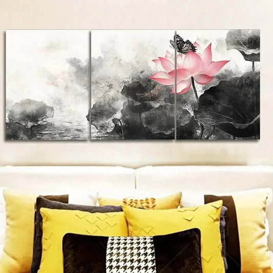 3pcs Pink for Lotus Flower Trio  Wall Art Set Canvas Framed 40x60cm - High Quality Print 100% Australian Made Wall Canvas Ready to Hang