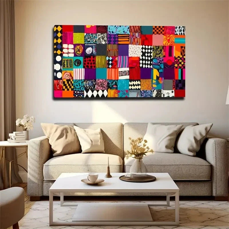 Vibrant Bohemian Style Large Wall Art Canvas Office Home Room Framed 80x45cm