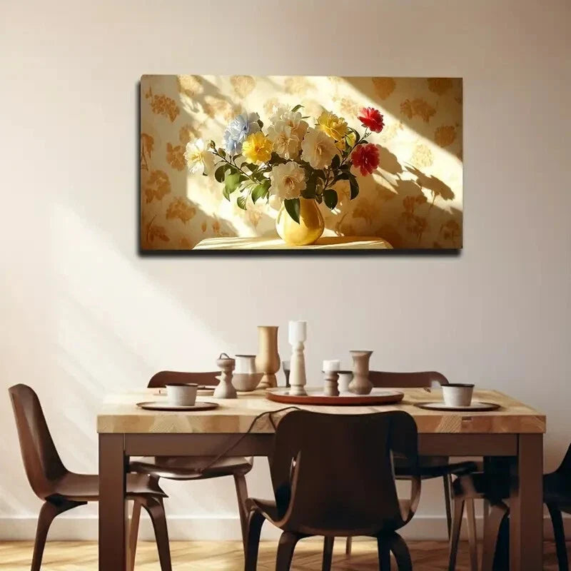 Yellow Vase White Flowers Wall Art Canvas Office Home Room Framed 120x60cm