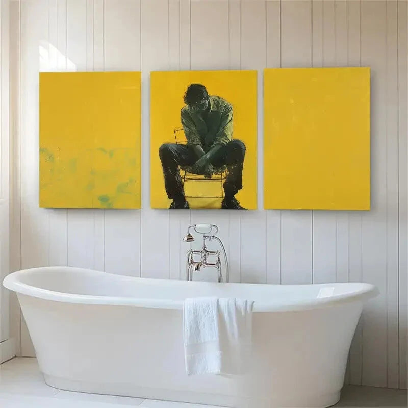 3pcs Yellow Abstract Human Emotions Perfect Wall Art Set Canvas Framed 40x60cm - High Quality Print 100% Australian Made Wall Canvas Ready to Hang