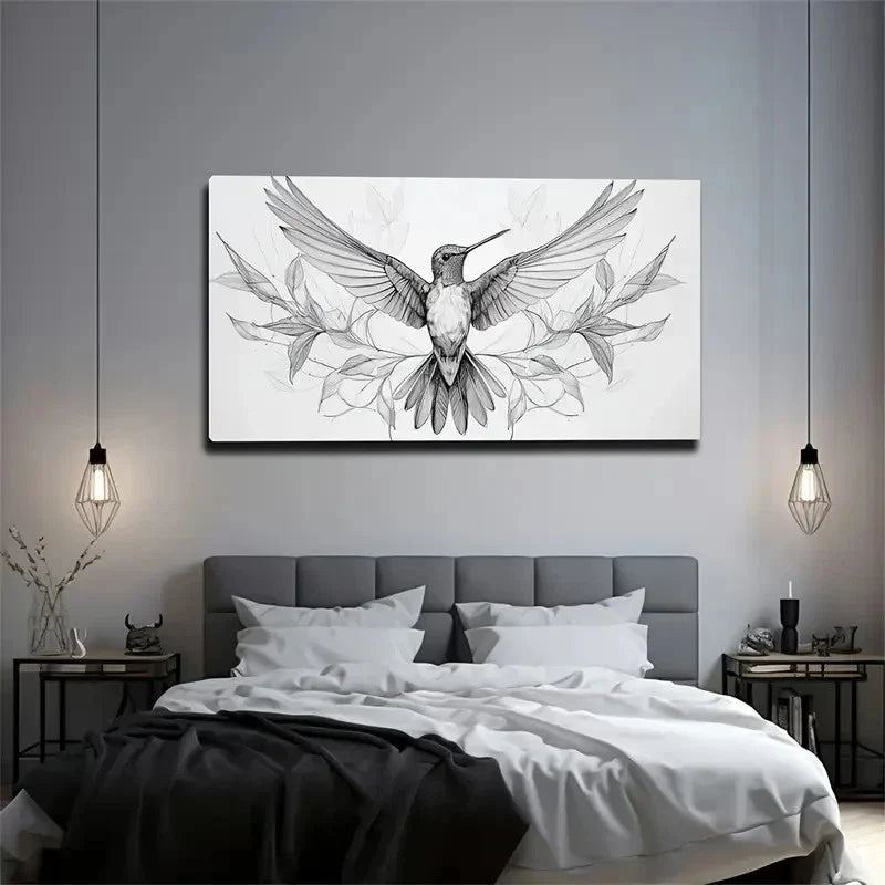 Wings Of Hummingbird Wall Art Canvas Office Home Room Framed 80x45cm