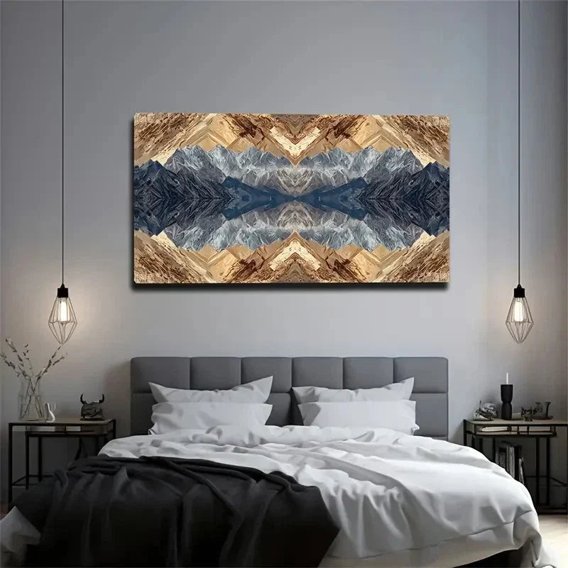 Modern Abstract Blue Beige Wall Art Canvas Office Home Room Framed 80x45cm