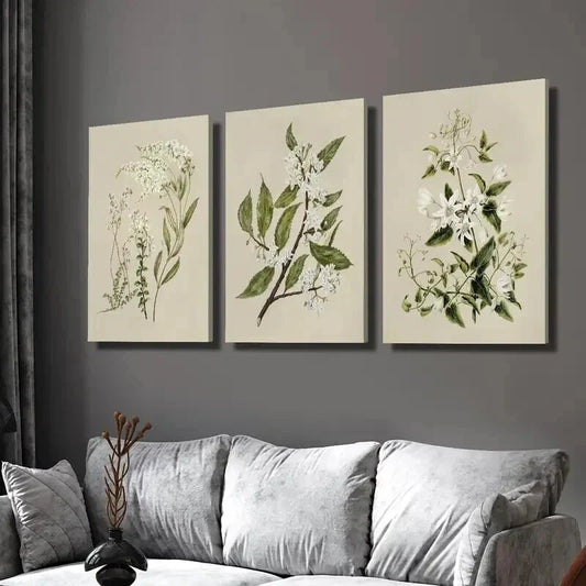3pcs Vintage Floral Botanical Clematis Wall Art Set Canvas Framed 40x60cm - High Quality Print 100% Australian Made Wall Canvas Ready to Hang