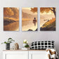 3pcs Tranquil Autumn River with Fishermen Metal Print Ready to Hang Art