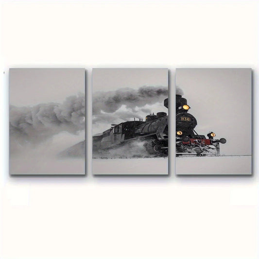 3pcs Snow Winter Train Railroad Car Metal Print Ready to Hang Art