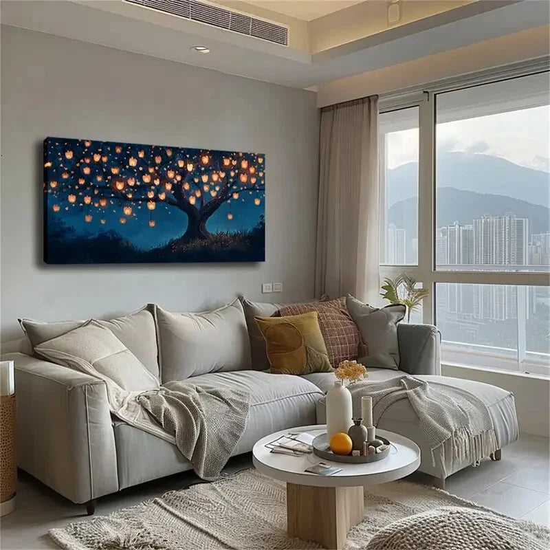 Warm Light-Emitting Lanterns Wall Art Canvas Office Home Room Framed 120x60cm