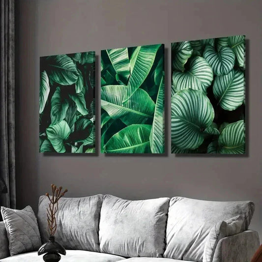 3pcs Emerald Green Botanical Tropical Leaf Wall Art Set Canvas Framed 40x60cm - High Quality Print 100% Australian Made Wall Canvas Ready to Hang