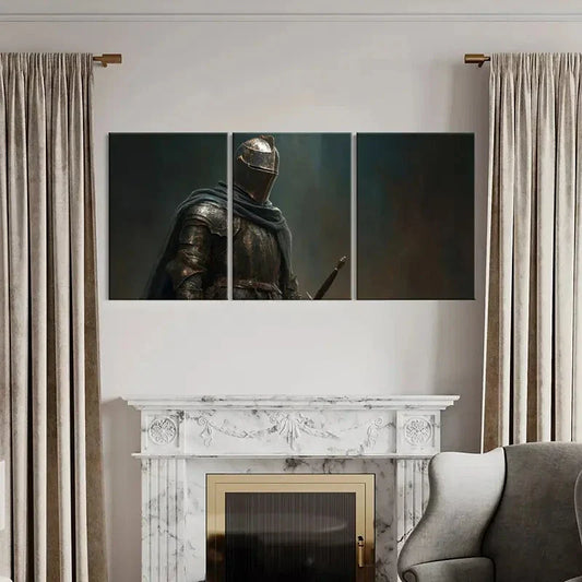 3pcs Medieval Knight Armor Metal Texture Dark Cape Metal Print Ready to Hang Art