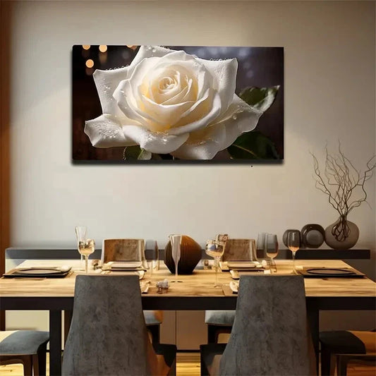 Blooming White Rose Wall Art canvas office home room framed 120x60cm