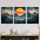 3pcs Boho Mountain Forest Sunset & Pine Trees Metal Print Ready to Hang Art