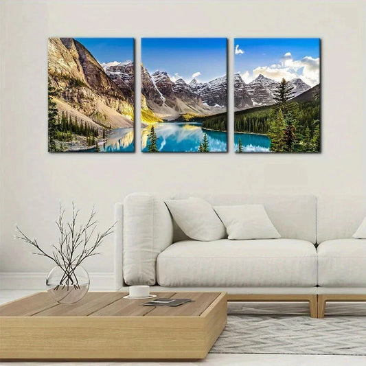 3pcs Snow Mountain and Lake National Park Natural Metal Print Ready to Hang Art