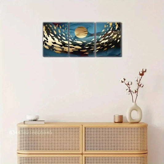 3pcs Fish decoration poster with Golden and Golden Metal Print Ready to Hang Art