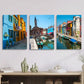 3pcs Bell tower of San Martino colorful houses  Metal Print Ready to Hang Art