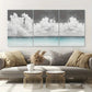 3pcs White Spread Clouds Blue Water Beach Metal Print Ready to Hang Art