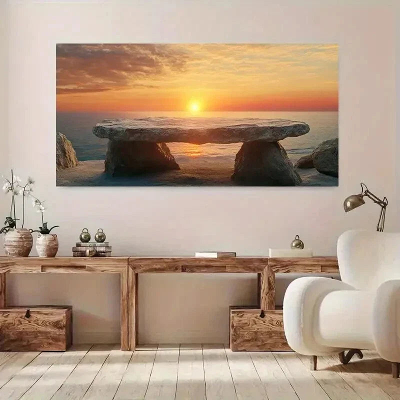 Stone Stage Sea at Sunset wall canvas office home room framed 120x60cm