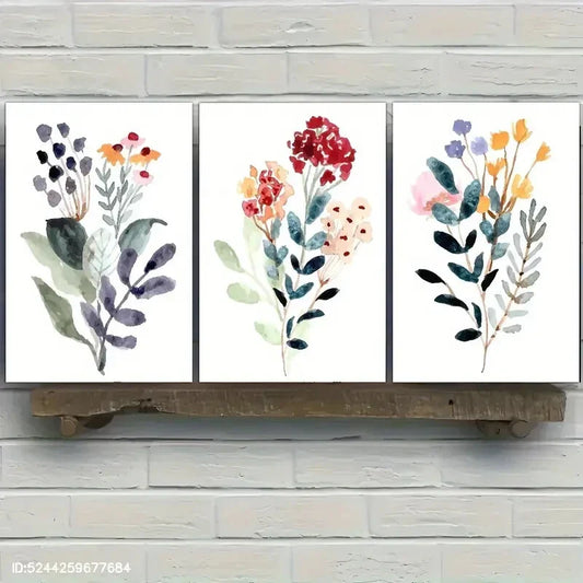 3pcs Trendy Space Artistic Flower Decoration Metal Print Ready to Hang Art
