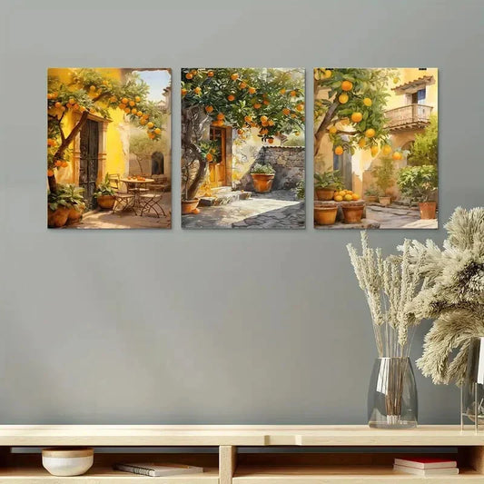 3pcs Fresh Citrus Lemon Tree Botanical Metal Print Ready to Hang Art