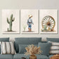3pcs green cactus, cowboy boy western art Metal Print Ready to Hang Art