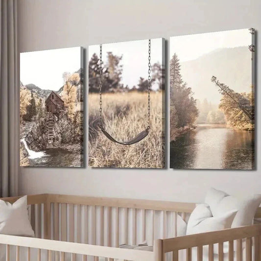 3pcs Beautiful Natural River Landscape Decor Wall Art Set Canvas Framed 40x60cm - High Quality Print 100% Australian Made Wall Canvas Ready to Hang