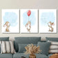 3pcs Bunny Blowing Bubbles, Bunny Playing Metal Print Ready to Hang Art